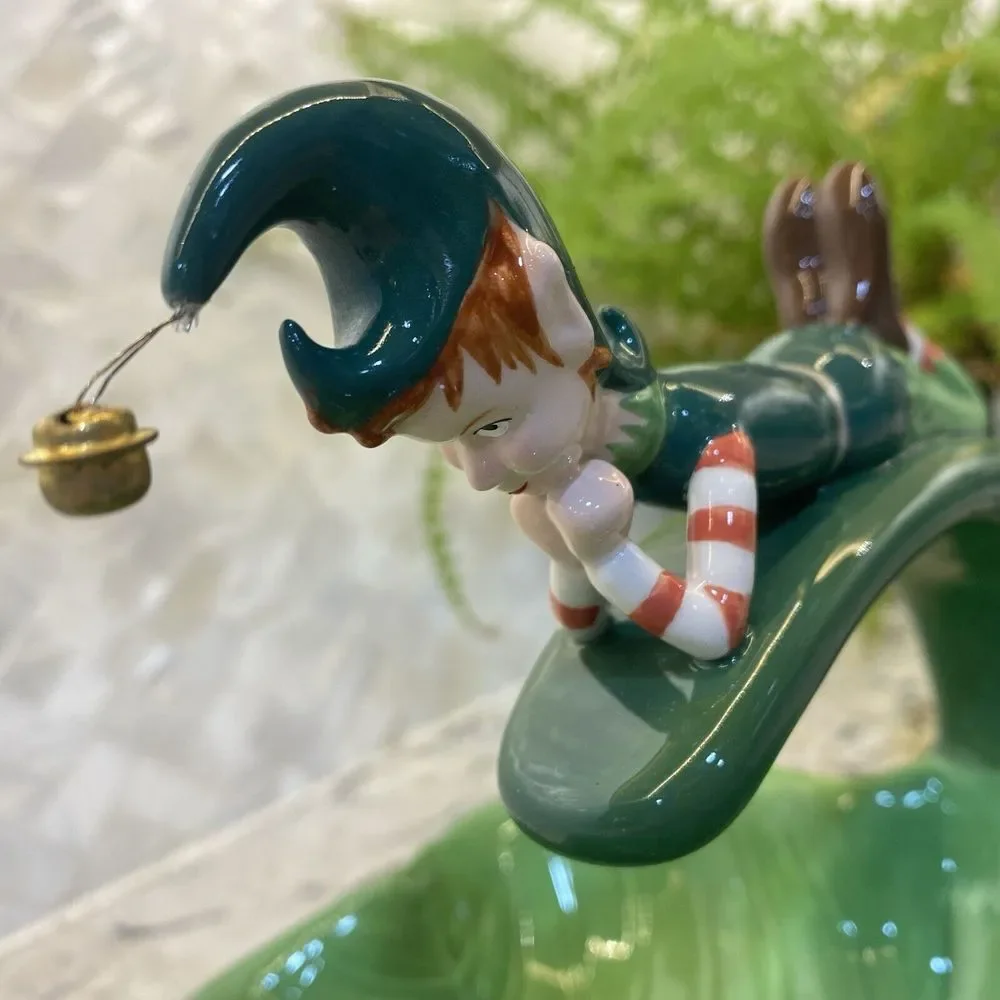 Department 56 Elf pixie Candy‎ Dish Green Clover Christmas St Patrick's Ceramic